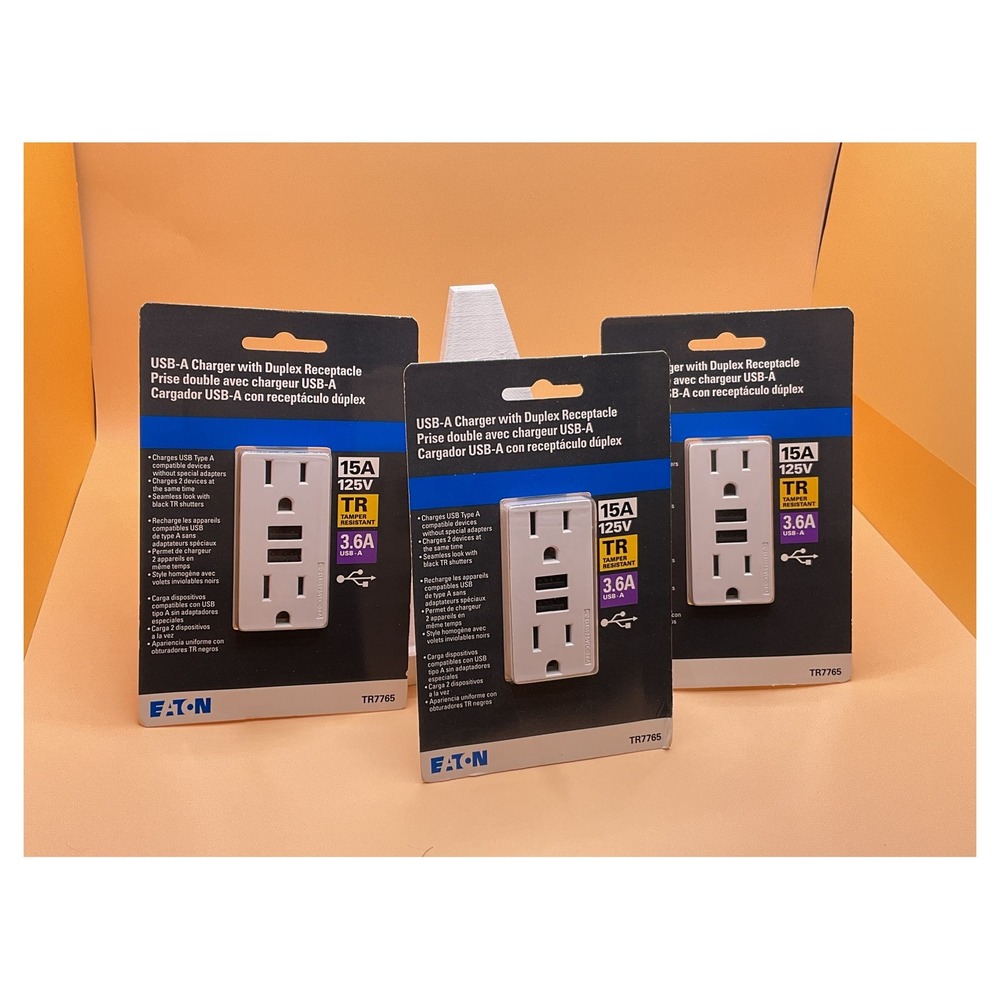 Eaton TR7765 Duplex Receptacle‎ 15A 125V USB-A 3.6A White